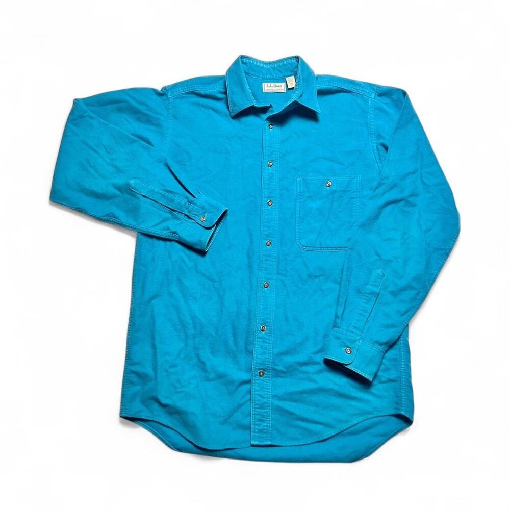 L.L. Bean Vintage 80s USA made Teal Blue Cotton Flannel Chamois Cloth Shirt Med